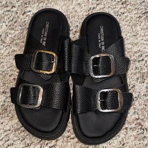 Dior Black Leather Double-Buckle Slide Sandals